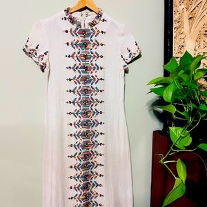 Vintage linen embroidered dress in Cream/Rainbow Sz XS/S